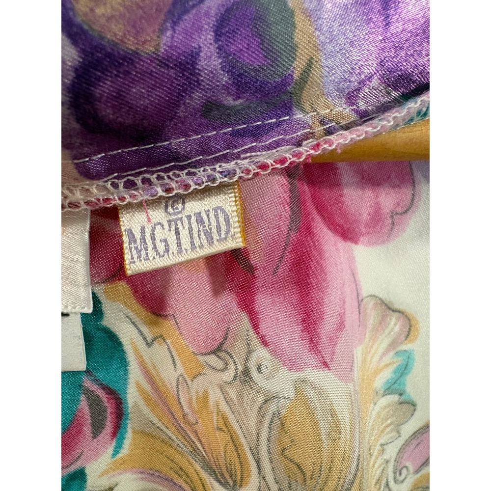 Vintage Adonna Woman Floral Satin Robe Pink Purple Paisley Kimono 2X USA - Picture 7 of 16